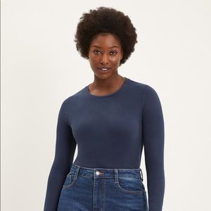 Long Sleeved Modal-Blend Ribbed Tee in Navy
